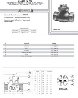 Válvula de retenção horizontal de bronze Classe 150 psi