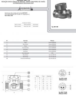 Válvula de retenção horizontal de bronze Classe 200 psi