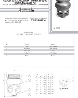 Válvula de retenção para fundo de poço de Bronze classe 200 psi