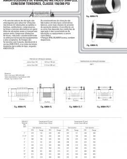 Amortecedores de vibração metálico simples, Com/sem tensores, classe 150/300 psi