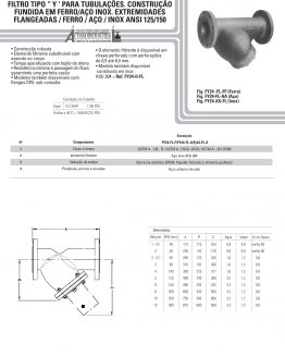 Filtro tipo "y" para tubulações. Construção Fundida em ferro/aço inox