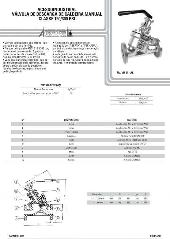 Válvula de descarga de caldeira manual Classe 150/300 psi